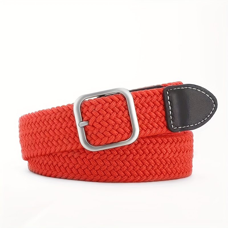 Woven Braided Belt Elastic Square Buckle One Size Fits Most